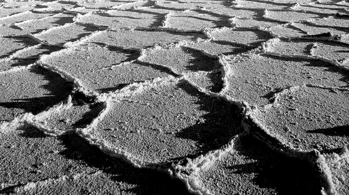 A close-up of the Badwater Basin salt flats