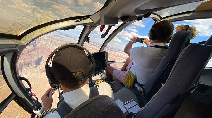 Only three passengers were aboard a helicopter flight, an optional excursion, over Grand Canyon National Park.
