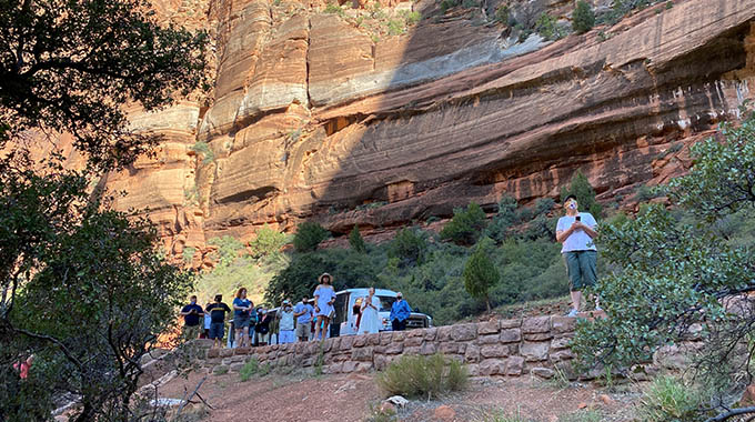 The group explores Zion National Park.
