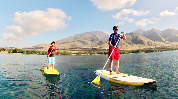 Stand-up paddle boarders in Maui