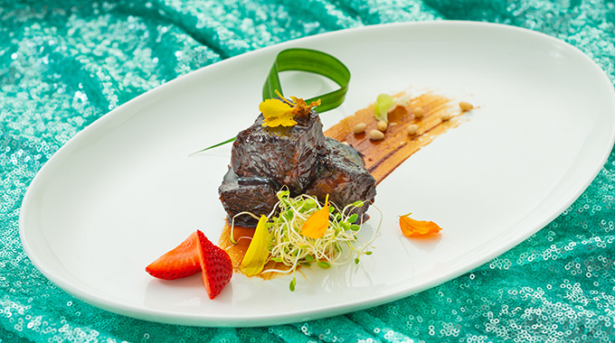Chef Yi Yuan's braised beef short ribs Chinese-style with Dole pineapple. Photo courtesy Hawai‘i Food and Wine Festival/Dane Nakama