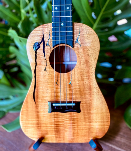 Koa 'ukulele with a custom shell inlay design.