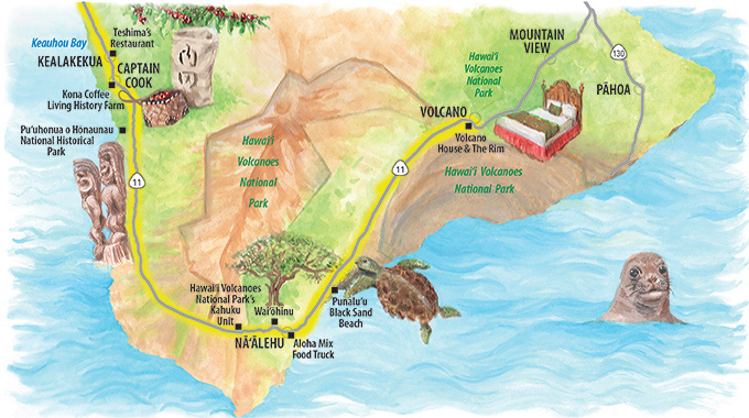 Waimea to Volcano map.