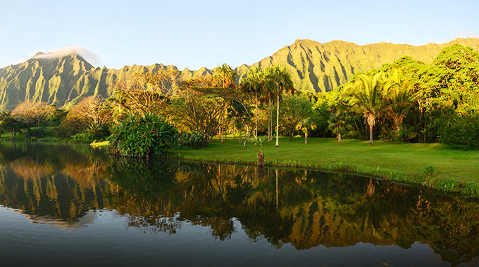 Depending on where you park your car, it’s a relatively short hike to the lake at Ho’omaluhia Botanical Garden. | Photo by Mike Hubert/stock.adobe.com