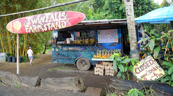   The Twin Falls Farm Stand is a convenient place to fuel up for your journey with tropical delights such as banana, sugarcane, and pineapple grown on the property. | Photo by Selah Carr