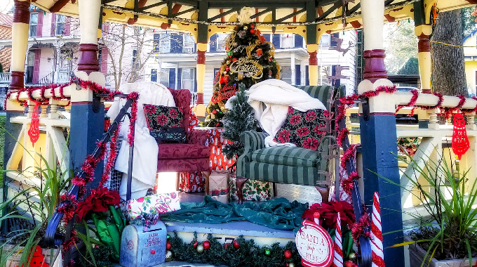 A decorated gazebo adds to the festive atmosphere during the Harpers Ferry/Bolivar Olde Tyme Christmas celebration. | Photo courtesy Harpers Ferry-Bolivar Merchants Association