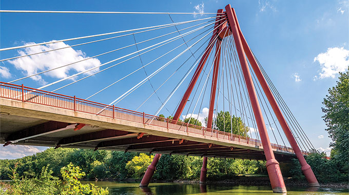 The Robert N. Stewart Bridge was the first cable-stayed bridge of its kind in North America when it was completed in 1999. | Photo by Serhii Chrucky/Alamy Stock Photo