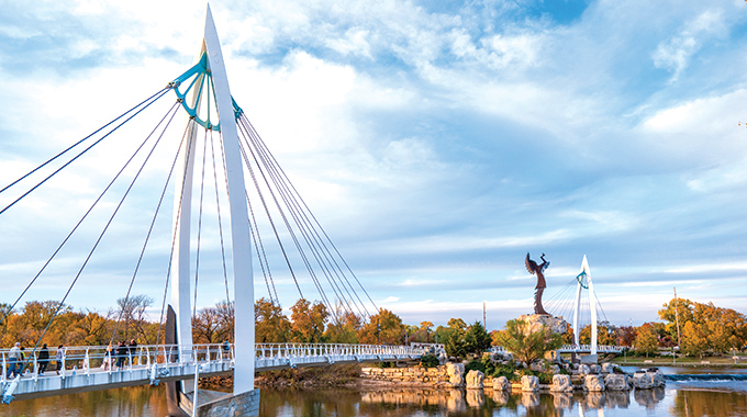 Erected nearly 50 years ago, Wichita's iconic Keeper of the Plains statue has become a symbol of the city. | Photo courtesy Visit Wichita/Wasim Muklashy