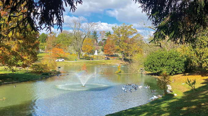 Ducks gather at a lake at Cave Hill Cemetery. | Photo courtesy Louisville Tourism