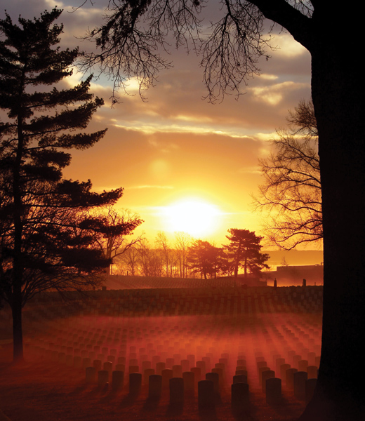 Early-morning mist shrouds the headstones at Jefferson Barracks National Cemetery. | Photo by Brooke Culler, NCA