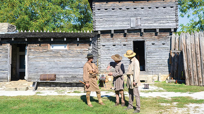 Reconstructed buildings and reenactors bring history to life at Fort Osage. | Jeff Stead/Jackson County Parks and Recreation