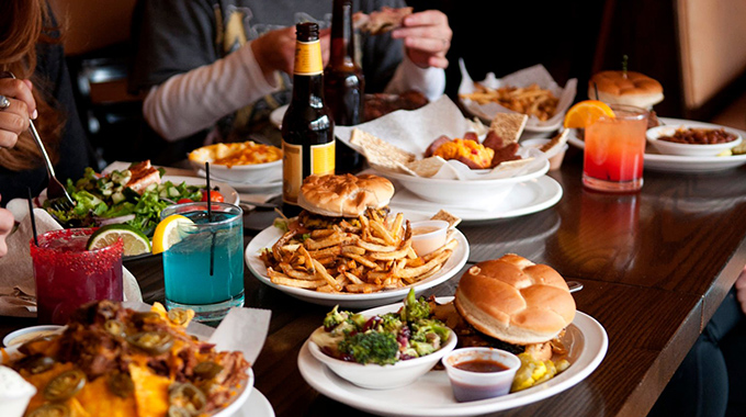 A spread of food and drinks at Tin Kitchen.