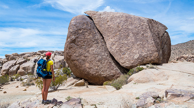 Huge granite boulders, like Split Rock, are a signature feature of Joshua Tree National Park. 