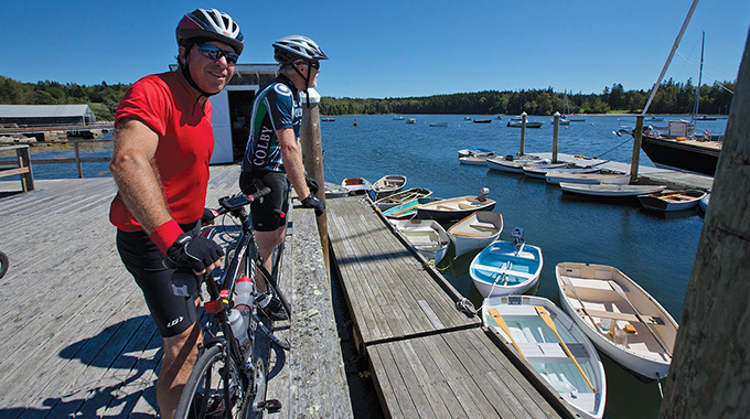Author Gerry Boyle and his friend Bruce McDougal on a biking trip around Maine's Blue Hill Peninsula. 