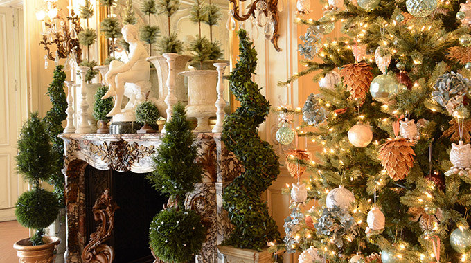 Dressed in their best holiday finery, three mansions—The Elms (above), The Breakers, and Marble House—are open for tours from November 20 through January 2.