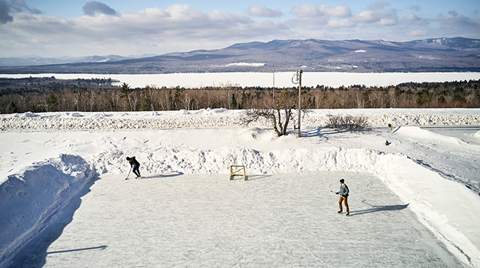 The mountain views from Maine’s most spectacular outdoor ice rink are worthy of a gold medal … even if your skating skills are not. | Photo courtesy Visit Maine