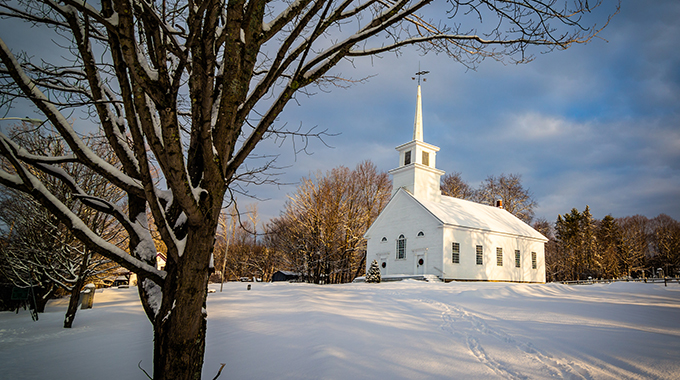 The 1826 Union Meeting House in Burke Hollow is one of many historic structures along the Northeast Kingdom Byway. | Photo by Tim Kirchoff Photography