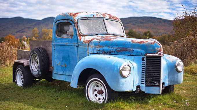 An International pickup truck at Cold Hollow Cider Mill