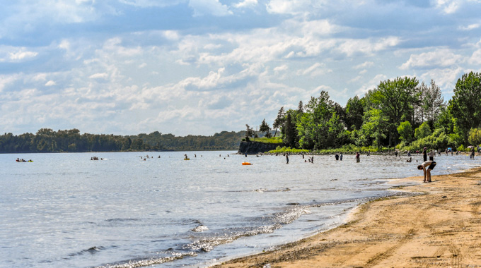 Swimmers at Alburgh Dunes State Park's south-facing beach on Lake Champlain.