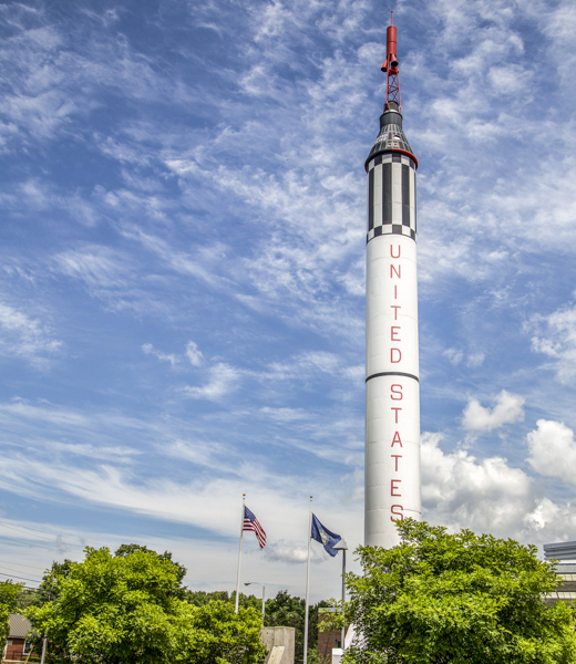 This Redstone rocket marks the spot at the McAuliffe-Shepard Discovery Center in Concord, New Hampshire. | Photo courtesy McAuliffe-Shepard Discovery Center