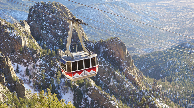 Sandia Peak Aerial Tramway high above the mountains