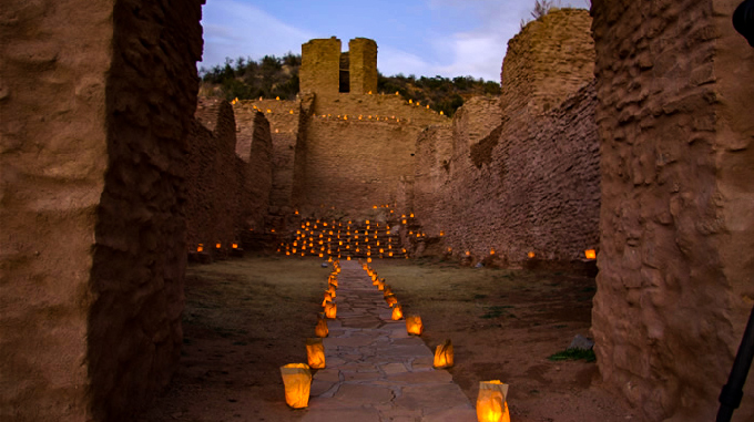 Farolito trail in Light Among the Ruins at the Jemez Historic Site. | Photo by DCA/NMHS Photo