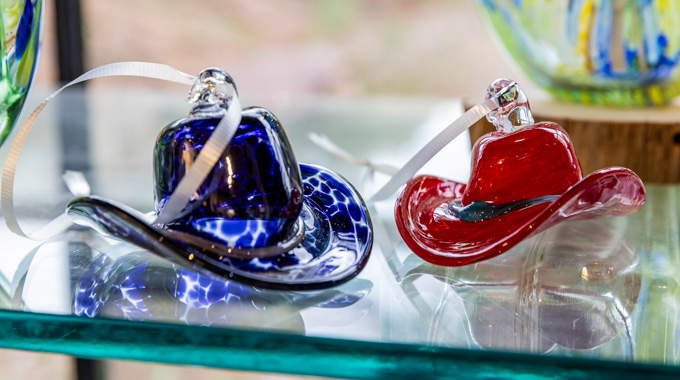 Glass cowboy hat ornaments.