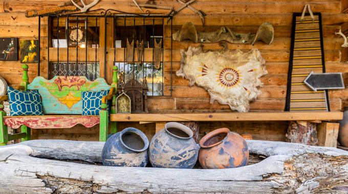 Pottery and other wares for sale at Nambe Trading.