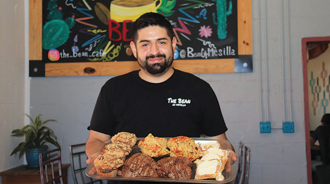 Mickey Balderas with pastries from The Bean Café.