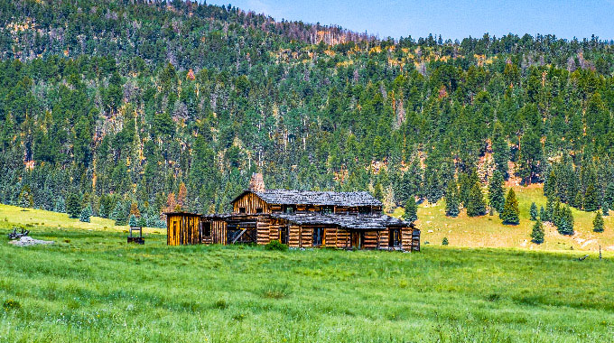 Wooden structure in the middle of Valles Caldera National Preserve.