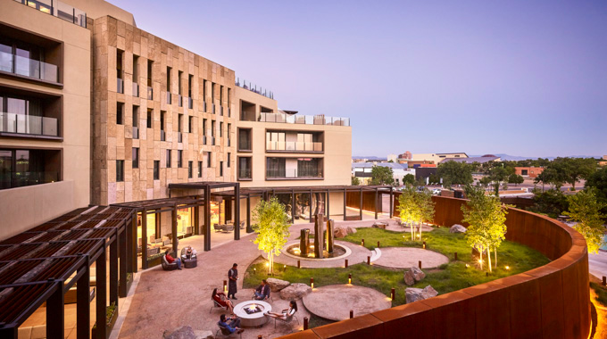 Outside lounge and dining space at Hotel Chaco