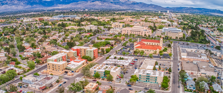 Aerial view of the UNM campus. Aerial view of the UNM campus.
