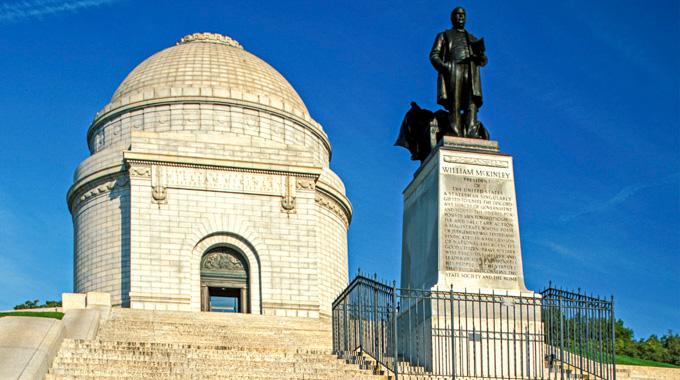 William McKinley burial site, featuring a statue of the former president.