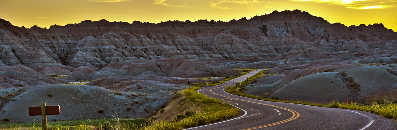 Badlands Highway HDR Sunset. Summer in the Badlands. Loop Road. Travel Photo Collection