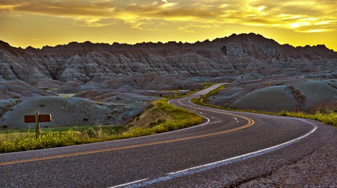 Badlands Loop Road winds through Badlands National Park in South Dakota. | Photo by Tomasz Zajda/stock.adobe.com