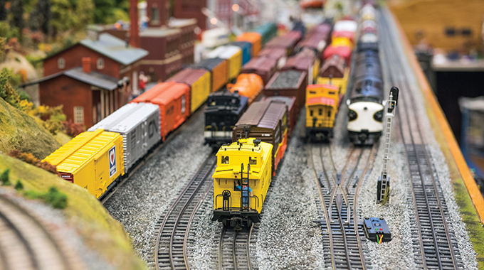 Close-up of a model train display