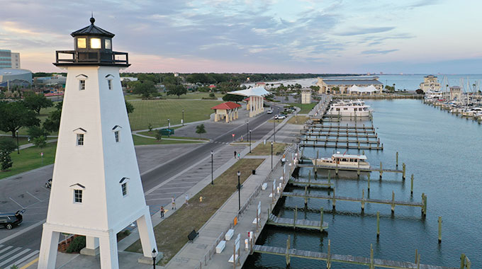 Admire a replica of the Ship Island Lighthouse in Gulfport’s Jones Park. | Photo courtesy Coastal Mississippi