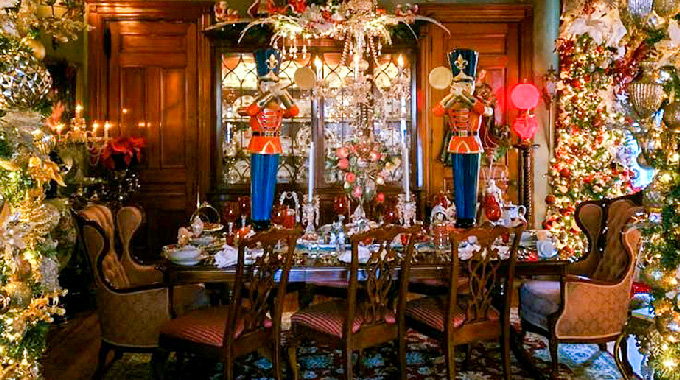During the Historic Old Louisville Holiday Home Tour, visitors are invited into mansions to enjoy decorations like this elaborate dining room scene.