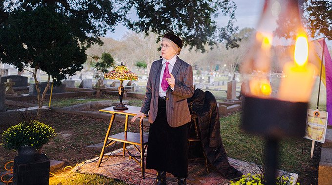 A reenactor at Natchez City Cemetery. | Photo by Rebecca Jex Photography