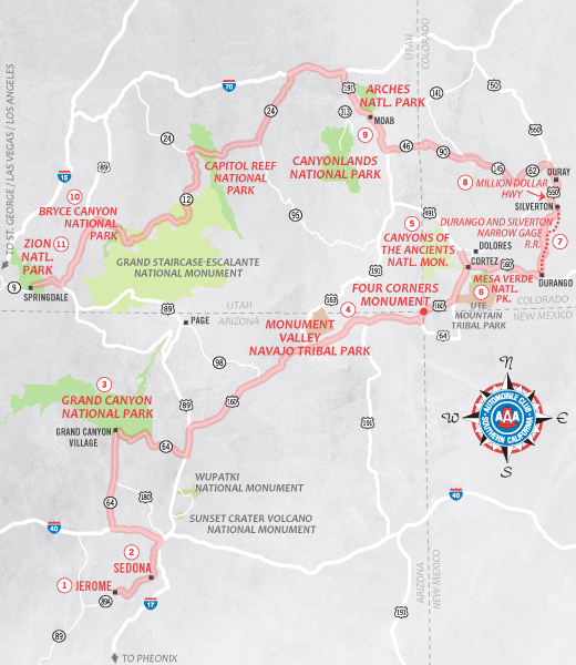 Map of a Southwest road trip