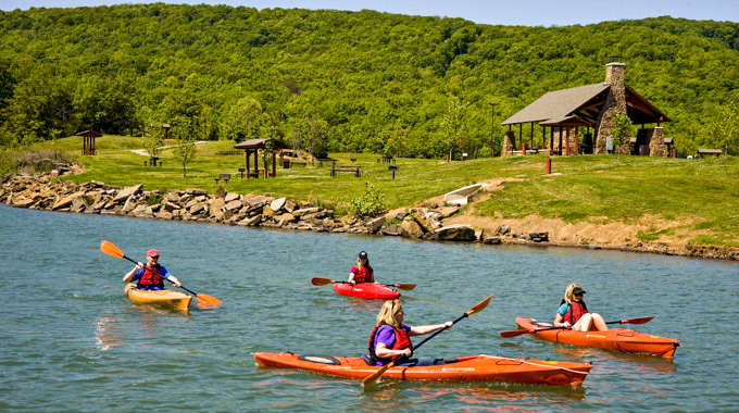 A group of people kayaking