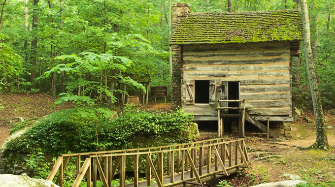  Dating the 1840s, a log cabin in beautiful Tishomingo State Park in Tishomingo, Mississippi, is open for visitors to explore. | Photo courtesy Mississippi Department of Wildlife, Fisheries, and Parks