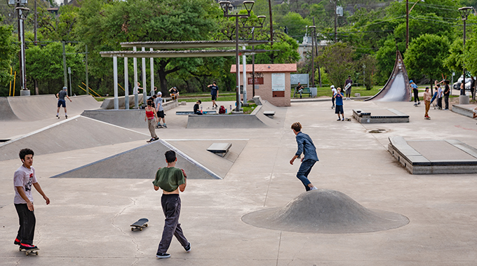 Skateboarders tackle challenging ramps, rails and ledges at the Heath Eiland and Morgan Moss BMX Skate Park. | Photo by Kenny Braun