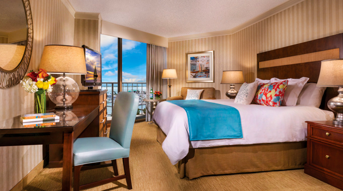 The AAA Four Diamond Omni Corpus Christi Hotel features 475 modern guest rooms, some boasting views of the bayfront marina.