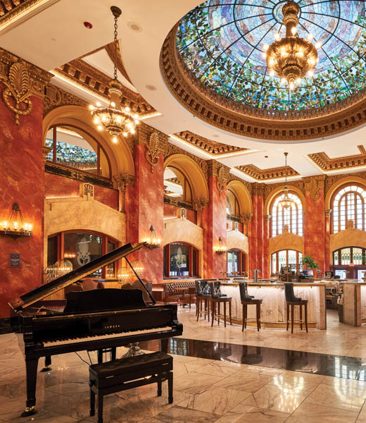Grand piano inside the Hotel Paso Del Norte bar.