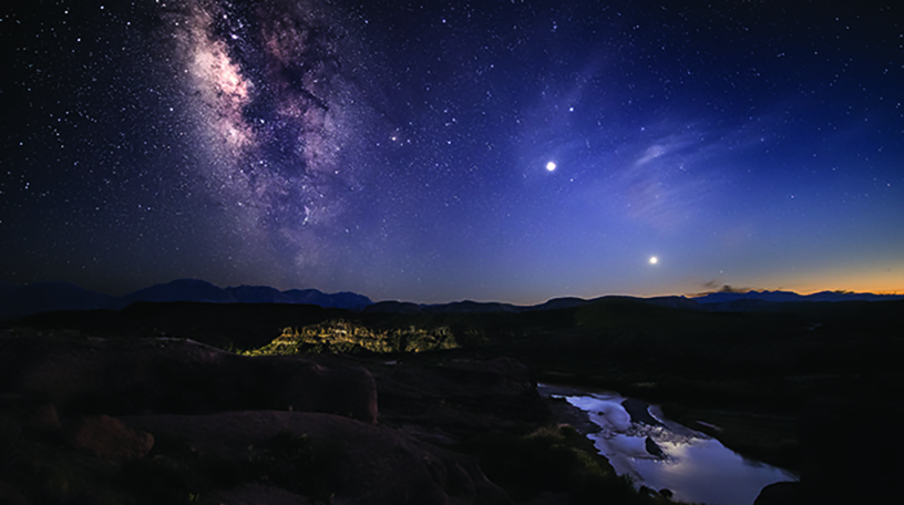 A composite overlooking the Rio Grande River in Big Bend Ranch State Park, Texas. In order to capture detail in both the sky and the foreground, two different exposures were taken and then blended. | Photo by Sivani Babu