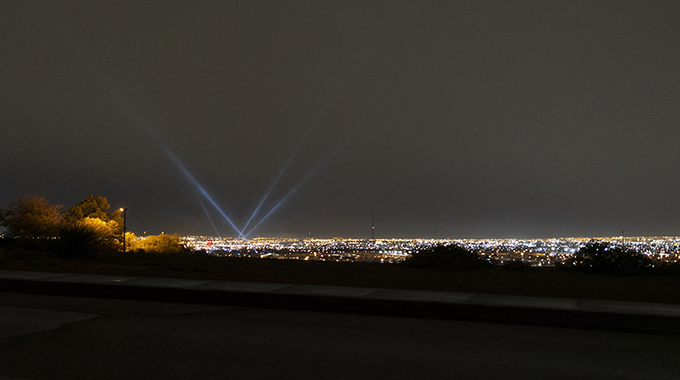 Light beams and light pollution from the city of El Paso. 