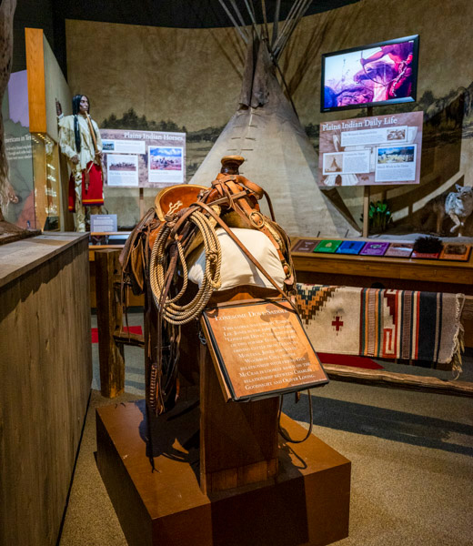 Horse saddle from Lonesome Dove on display at Doss Heritage and Culture Center