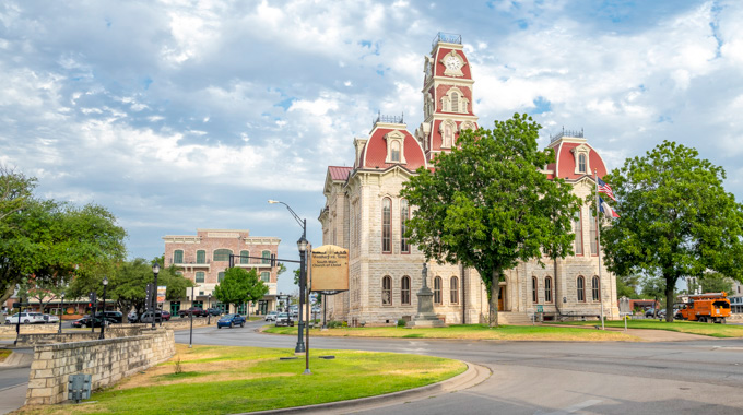 The downtown square in Weatherford, Texas