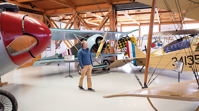 At the Military Aviation Museum, visitors can see historic airplanes on display.